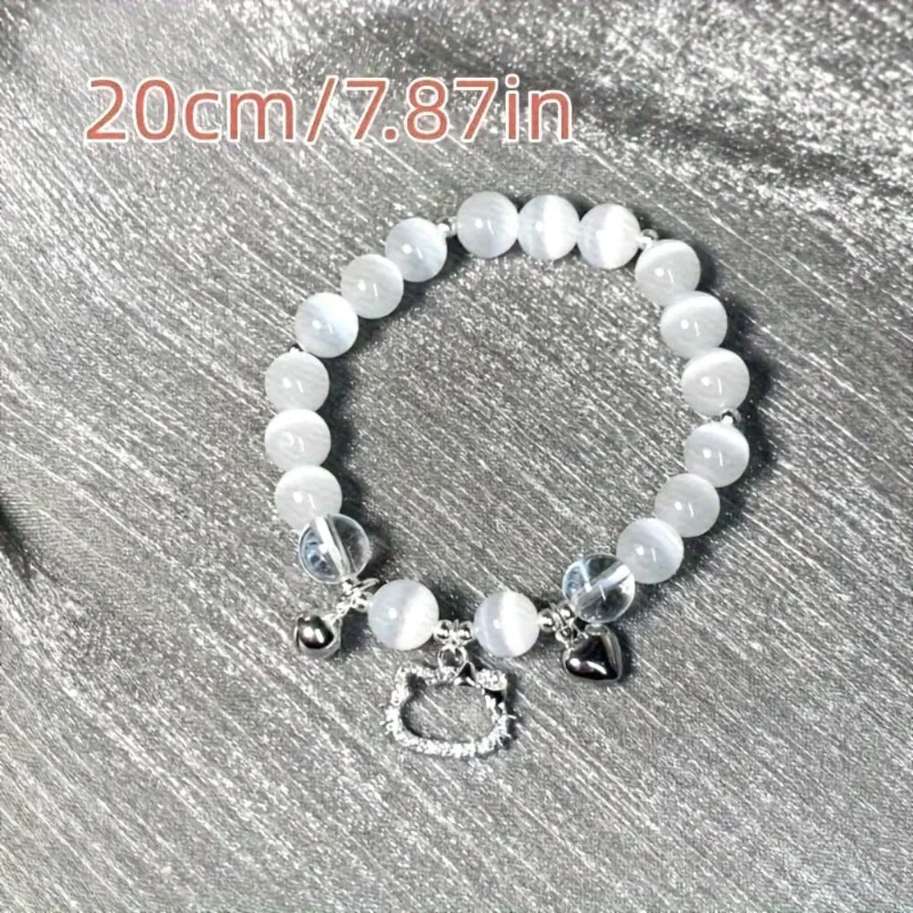 Hello Kitty Charm Bracelet Sanrio Stretch Hearts Bell Emo Beads Rave Trendy Cute